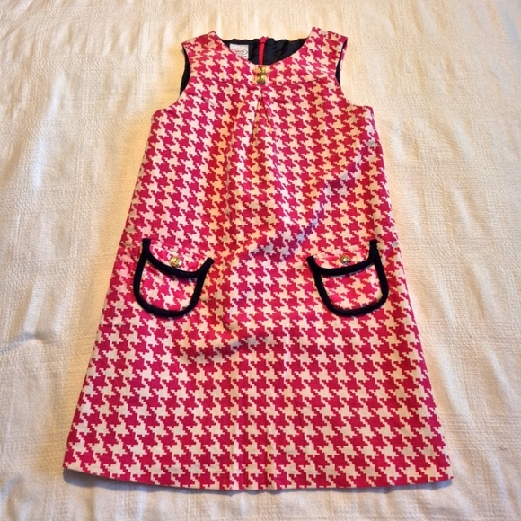 Talbots kids girls size 6 houndstooth pink & white shift dress VGUC - Picture 1 of 6